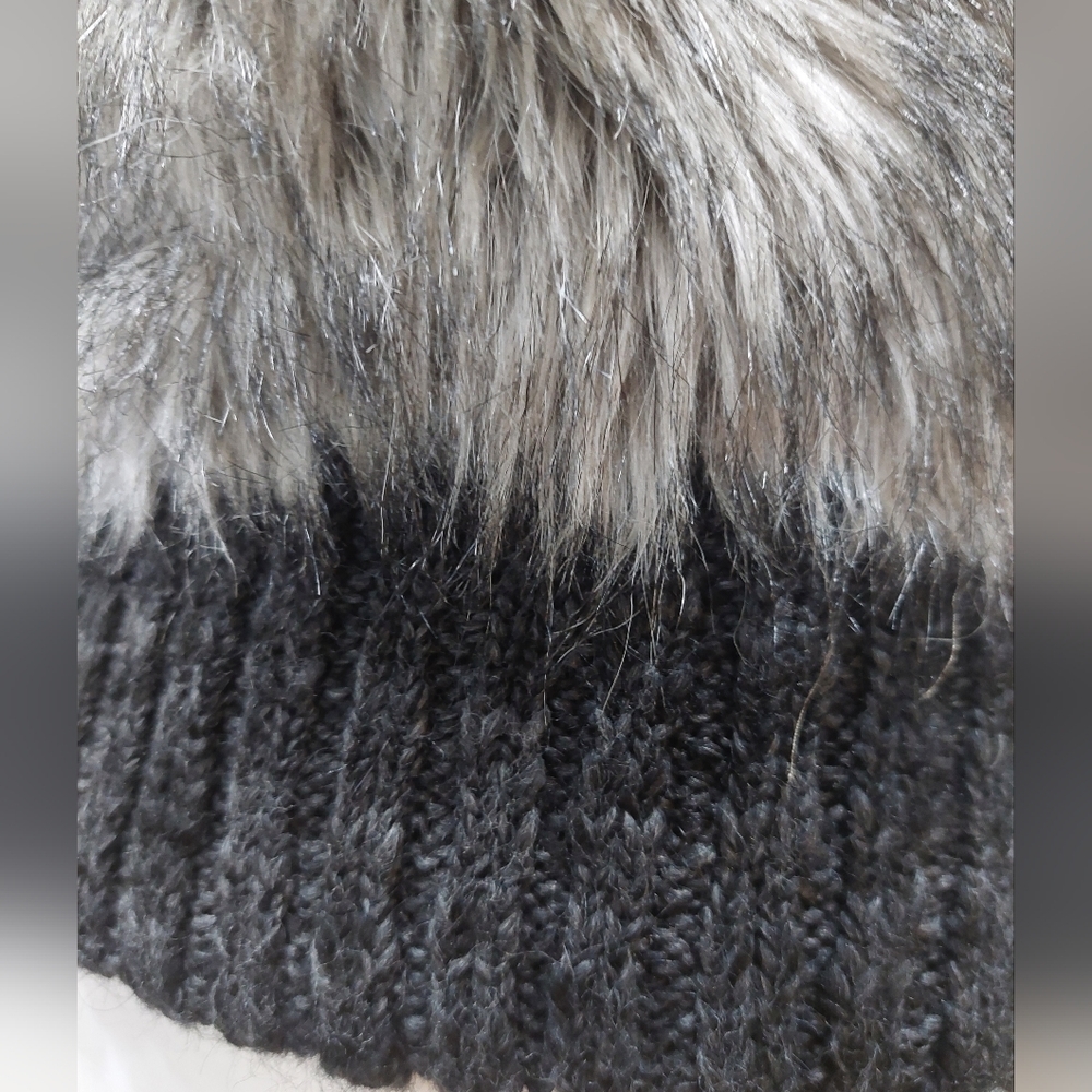 Ann Taylor LOFT Charcoal Gray Faux Fur Vest Size XS/S Sweater Trim Wool Blend - Picture 7 of 12